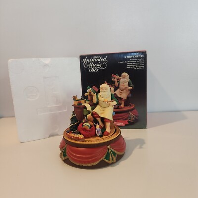 Vintage Santa's Best Animated Music Box Christmas Santa Claus Wind Up Decor 1992-image