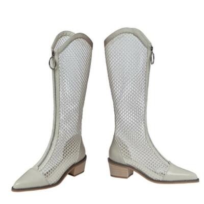Women Summer Zipper Low Heel Gladiator Mesh Breathable Knee High Boots 34-40 L-image
