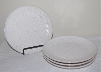Set of 4 Pier 1 White Stoneware Geometric Design 8