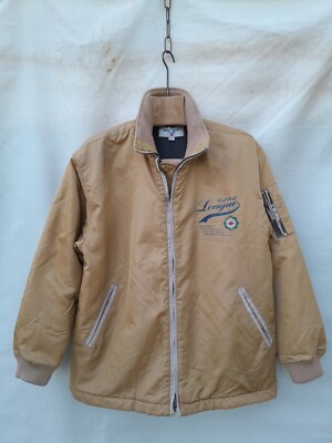 Vintage NAF NAF Lesgue Wind Breaker Jacket Men's Medium Mustard Fleece Lined-image