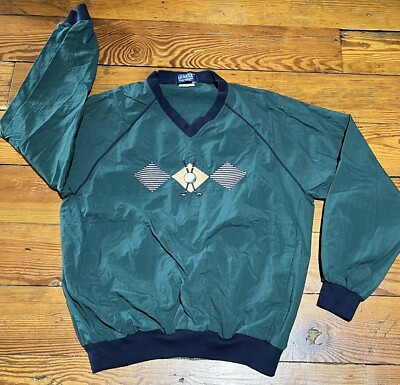 Vtg La Mode Pullover Wind Breaker Jacket Golf Clubs Ball V Neck Green Made USA-image