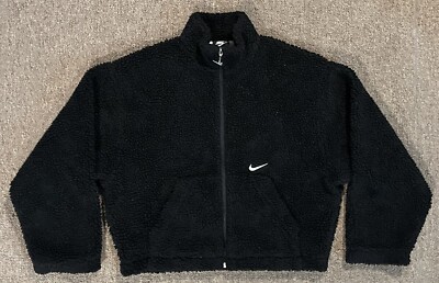 Vintage Nike Sportswear Black Swoosh Full Zip Sherpa Jacket Womens Size L-image