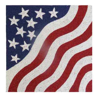 SET OF 2 PIER1 INSPIRED BEADED SQUARE PATRIOTIC AMERICANA PLACEMATS BNWT-image