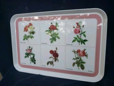 Design Imports LTD Italy Tray Botanical Melamine Plastic Rosa Bifera Gallica GUC-image