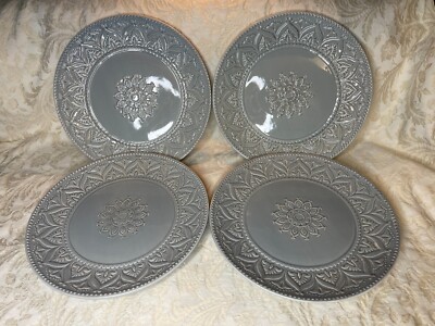 4 Pier 1 CHATEAU CLAIR GREY 10 3/4”Dinner Plates - EXCELLENT-image