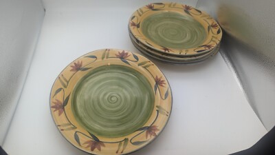 Pier 1 Elizabeth Hand Painted Floral Stoneware Dinner Plates  11.5” Set of 5-image