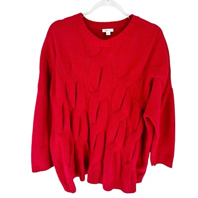 J Jill Sweater Womens XL Red Chenille Cable Knit Boxy Soft Cozy Oversized-image