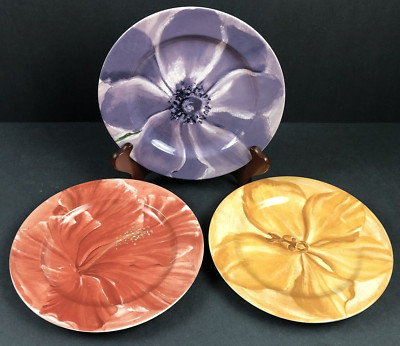 Pier 1 Watercolor Blooms Luncheon Dessert Salad Plates Set Of 3-image