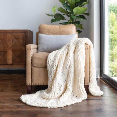 Becky Cameron Throw Blanket 59 in. L x 47 in. W Knit Acrylic Material in Ivory-image