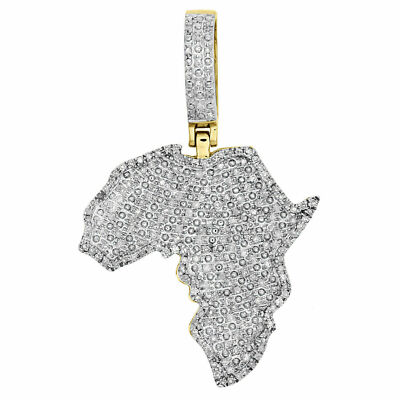 14K Yellow Gold Over Diamond Africa Country Map Pendant Charm 1 Carat With Chain-image
