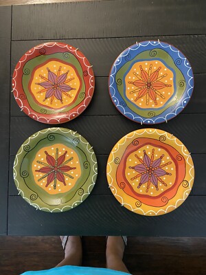 Pier 1 Imports Hand Painted Ironstone Salad Plates 8”  Set of 4 With Hangers-image