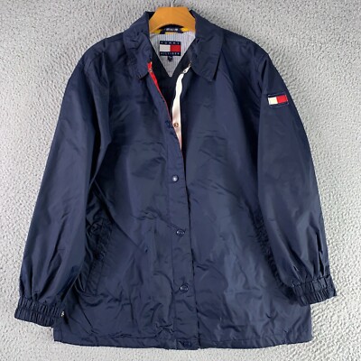 Vintage Tommy Hilfiger Jacket Womens Medium Blue Rain Windbreaker Snap Y2K 1990s-image