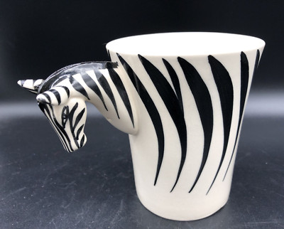 Pier 1 Imports Hand painted Stoneware Zebra Coffee/Tea Mug/Cup 16 oz-image