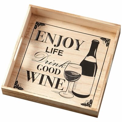 Enjoy Life Wooden Decorative Wine Tray 12 x 12 x 2