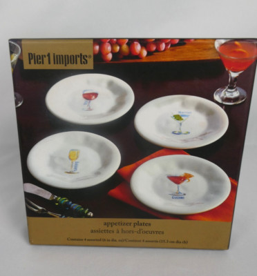 Pier 1 Imports Set of 4 Cocktail Appetizer Earthenware 6 Inch Plates-image