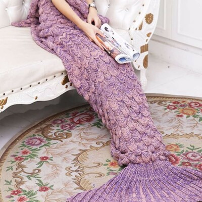 Adult Mermaid Tail Blanket Crochet Brown and Blue All Season Knitted Soft Cozy -image