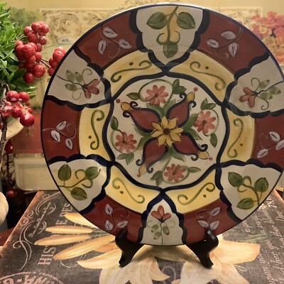 Pier 1 Imports~9” Salad Plate~VALLARTA~Hand Painted/Earthenware~Excellent~NICE!-image