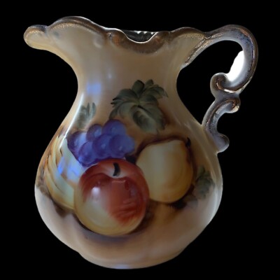 Vintage Enesco Imports Japan Porcelain Pitcher Hand Painted Fruit Design-image