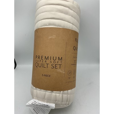 Becky Cameron All Season 3-Pcs Stripe Stitch Quilt Set Full/Queen Size Beige-image