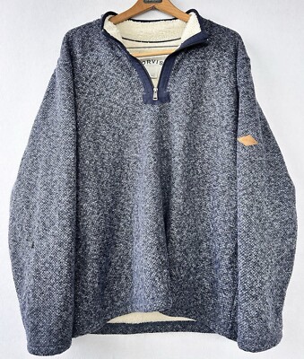 ORVIS Sherpa Lined Pullover Sweater Quarter Zip Blue Men’s XXL Cozy Soft Comfort-image