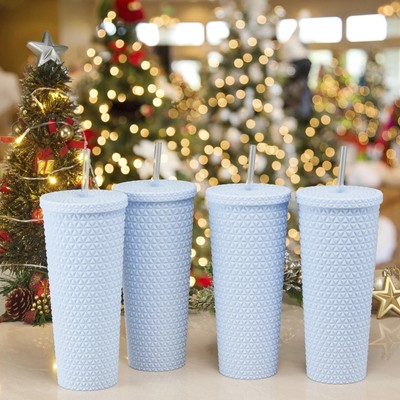 Mainstays 4pk 26oz DW AS Plastic Soft Touch Textured Tumbler, Blue-image