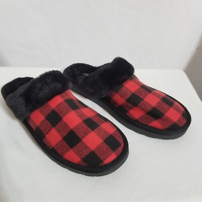 Maurices Women's 9M Red And Black Plaid Slides Slippers Plush Sole 124877/IVY-image