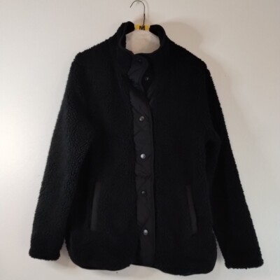 Cozy Sherpa Women's Medium Black Button Up Sweater-image