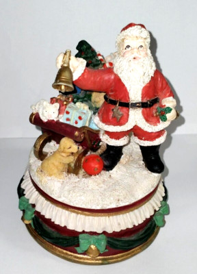 Vintage Sankyo Wind Up Santa Christmas Holiday Music Box Ceramic - Jingle Bells-image