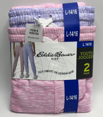 Girls Size L (14/16) Eddie Bauer 2-Pack Jogger Pants Cozy Comfort Purple Pink-image