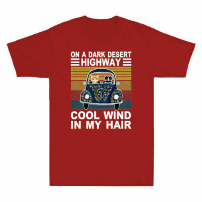 Cat On A Dark Desert Highway Cool Wind In My Hair Vintage Men's T-Shirt Black-image