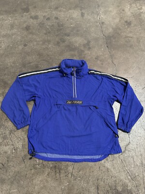 Vintage Tommy Hilfiger Jacket Mens Large Blue Hooded Wind Anorak Pullover Pocket-image