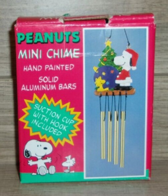 Vintage Peanuts Snoopy Woodstock Christmas Mini Solid Bars Wind Chime NEW IN BOX-image