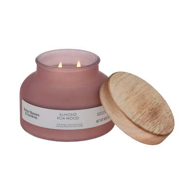 Better Homes & Gardens Almond Koa Wood Scented 2-Wick 18oz Frosted Candle-image