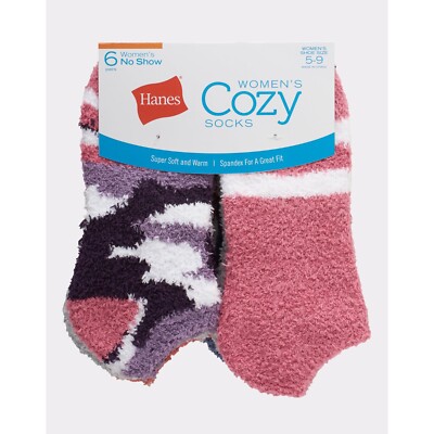Hanes® Women's Super Soft Winter Cozy Fuzzy NO SHOW Slipper Socks --6 Pairs-image