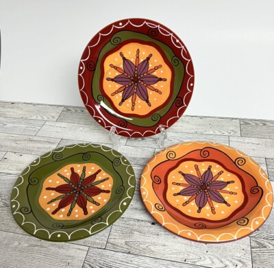 Pier 1 Imports Salad Dessert Plate Hand Painted Ironstone Star Flower Set Of 3-image