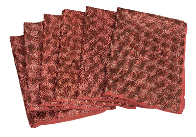Pier 1 Imports Set of 6 Cotton Burgundy Placemats 14”x19” Circles Embroidery PO-image