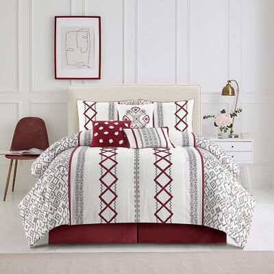 Stratford Park Luxury 7 Piece Cozy Comforter Set, King Size, White and Red,-image