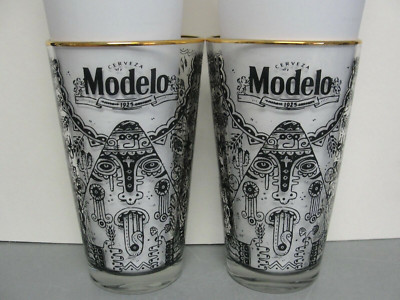 LOT 2 MODELO CERVEZA LIMITED EDITION BEER PINT GLASS 🔥 MEXICAN CULTURE GOLD NEW-image