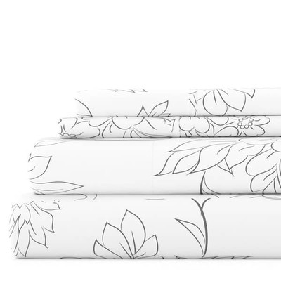 4-Piece Gray Floral Microfiber Full Sheet Set-image