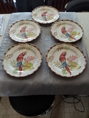 Pier 1 Parakeet Cabana 9 In Salad Plates Set Of 5 NWT-image