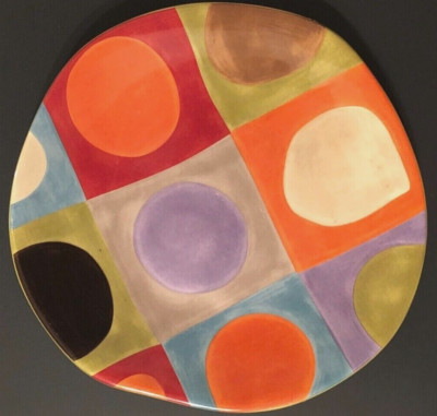 Vintage PIER 1 Retired Urban Dot Circles Square Earthenware Ceramic Salad Plate-image
