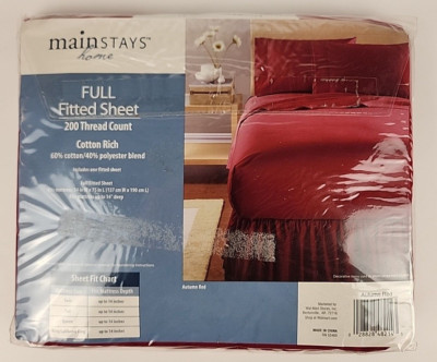 New! Mainstays Full Fitted Sheet Autumn Red Cotton Blend-image
