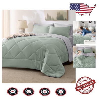 Cozy 7-Piece Sage Green Comforter Set for Full Size Beds - Easy Care & Stylish-image