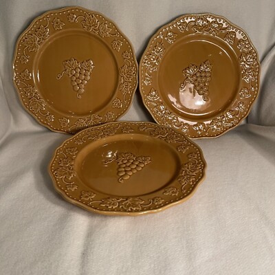 Pier 1 Harvest Gold Grapes Stoneware Salad/ Dessert Plates Set 3-image