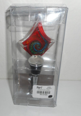 PIER 1 IMPORTS Bottle Stopper  Red Spiral Design Art Glass Brand New 460/4604-image
