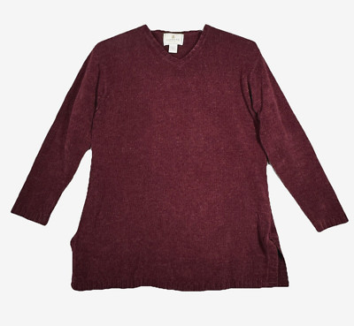 Express Tricot Sweater Womens Large Red Chenille Oversized Cozy Comfort Vintage-image