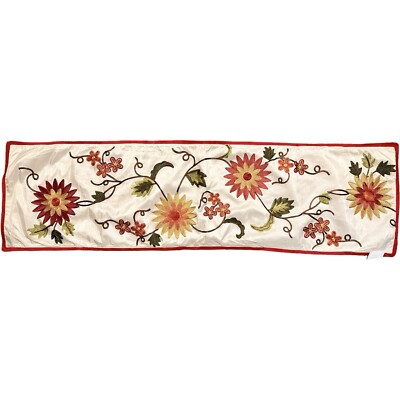 Pier 1 Imports Spring Flower Embroidered Red Yellow Floral Table Runner 13 X 48-image