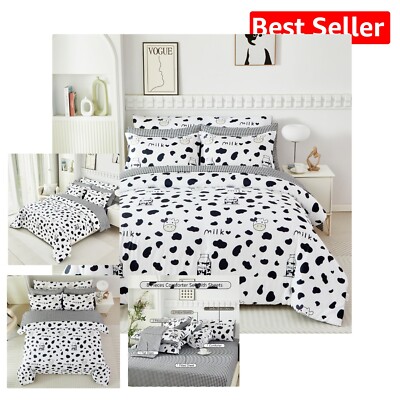 Full Size Black and White Cow Print Comforter Set - Cozy 8-Piece Set for Kids-image