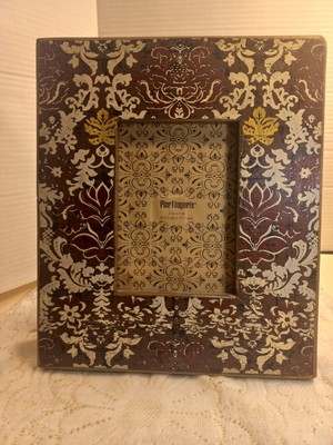 Pier 1 Imports Large Wooden Distressed Photo Frame Bohemian Design Holds 5×7 Pic-image