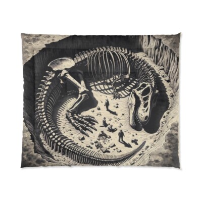 King Size Comforter Retro Dinosaur T Rex Fossils Skull Jurassic Paleontology-image